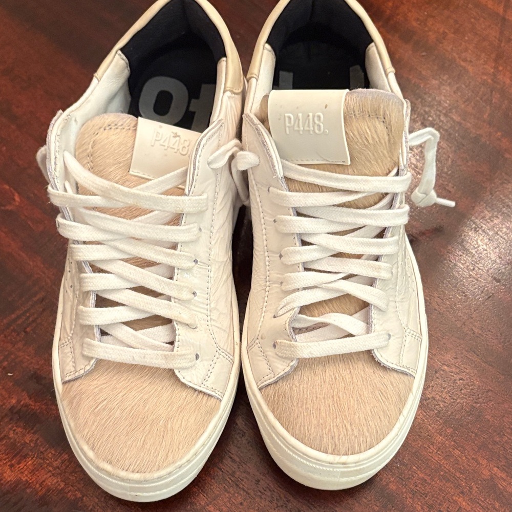P448 Sneakers White Platform Patent Like New size 37